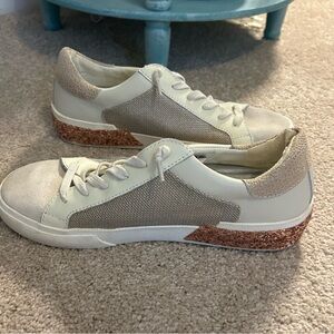 Dolce Vita Zina Sneakers Vanilla Pearl Gold Woven mesh upper leather glitter 8